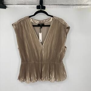 Banana Republic Lena Pleated Chrome Gold Sleeveless Blouse Medium NEW Regency